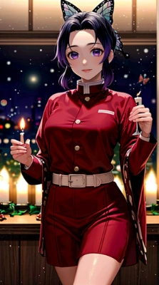 鬼滅の刃の華麗なる剣士、胡蝶しのぶがセクシーサンタコスでメリークリスマスを演出