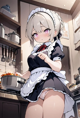 料理中のメイドさん