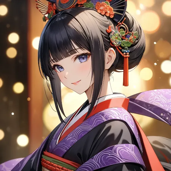 紫着物の優美な美女