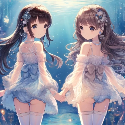 （DALL-E3）後ろ向きの深海姉妹