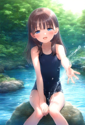河原で水遊び