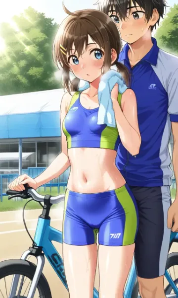 汗輝くサイクルガール