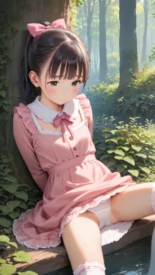 【サンプル】ワンピース姿の〇リJ〇ちゃんが野外でパンチラ＆ぶっかけ（12枚）