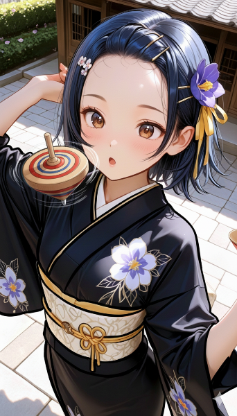 着物少女と不思議なコマの舞