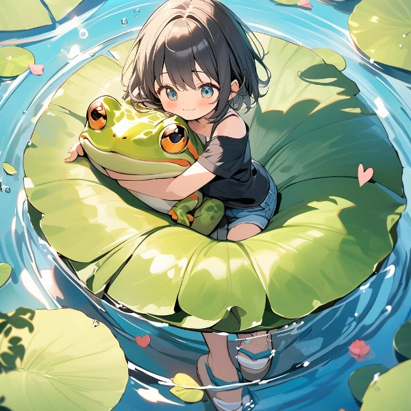 大きな蓮の葉と大きなカエルさんと…？！