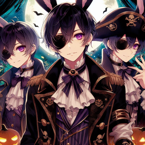 眼帯海賊な黒髪短髪男性と、うさぎ★(8枚)