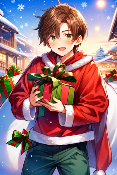 クリスマスイブの夜の、プレゼントとサンタクロースなブラウン短髪少年★その1（33枚）