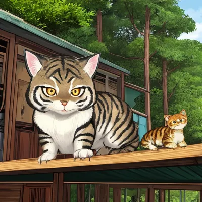 森の親分猫と子猫