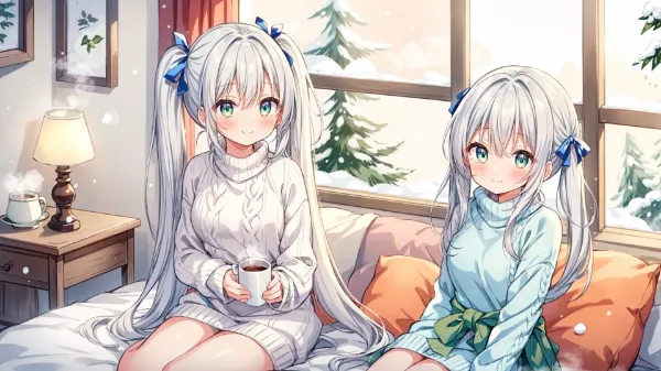 雪の朝、双子の温かな秘密の時間