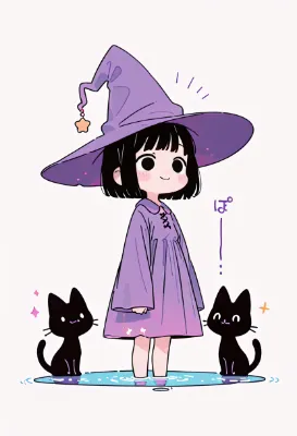 小さな魔女と黒猫の雨あそび