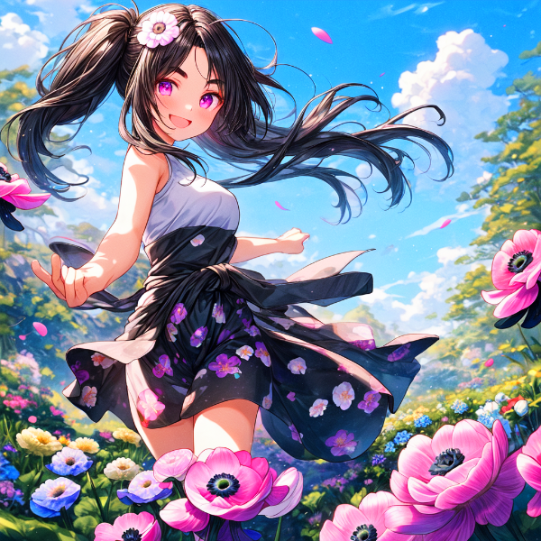 私服な黒髪ツインテール少女とアネモネ＊(2枚)