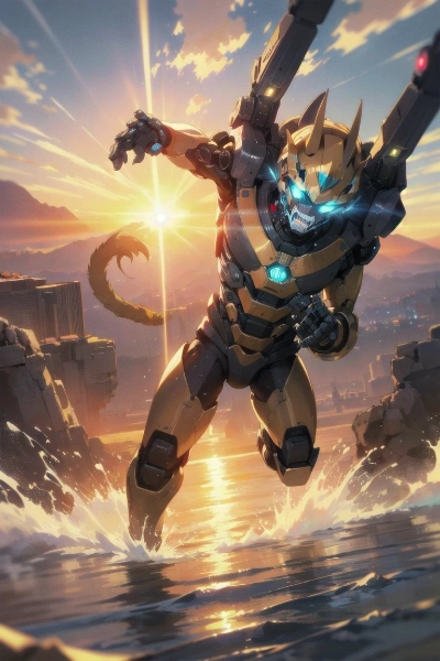 ナイル川から飛び出す牝ライオンの女神のロボット