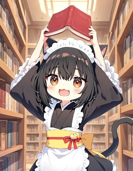 図書館で賢くにゃるニャ♪