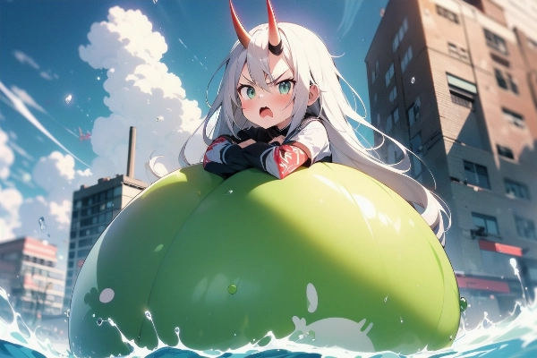 鬼が桃(？)に乗ってどんぶらこ