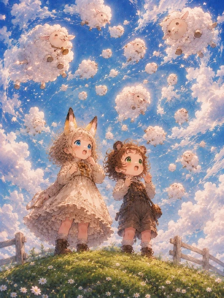 コン子とポン子・ひつじ雲