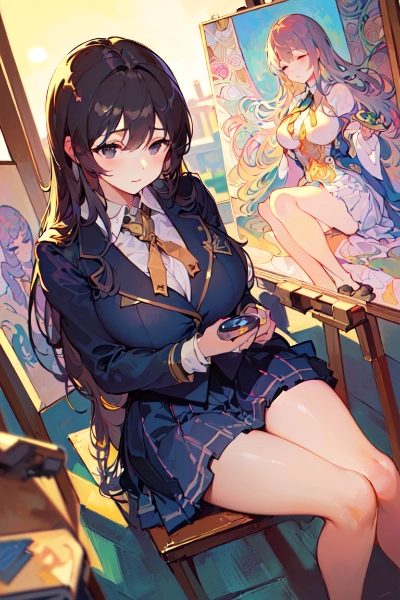 ミュシャ風JK　画材色々