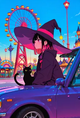 魔女と黒猫の遊園地ナイト