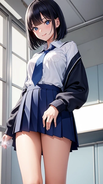 黒髪碧眼のショートボブ女子高生