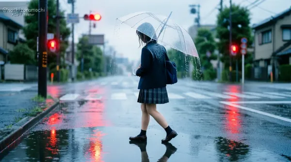 【雨音のシェルター、滲む街の色彩】