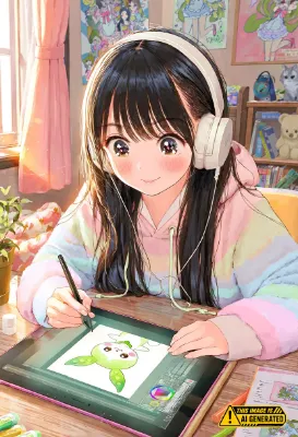液タブで絵を描く女の子
