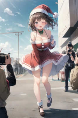 風で見えそうな女の子