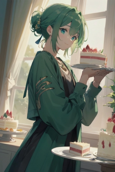 緑髪ケーキチャレンジ