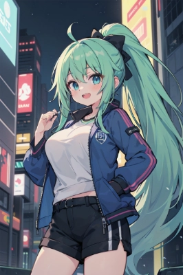 楽しそうな緑ポニテちゃん