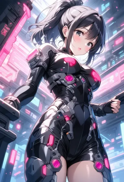 ネオン街のサイバー美女