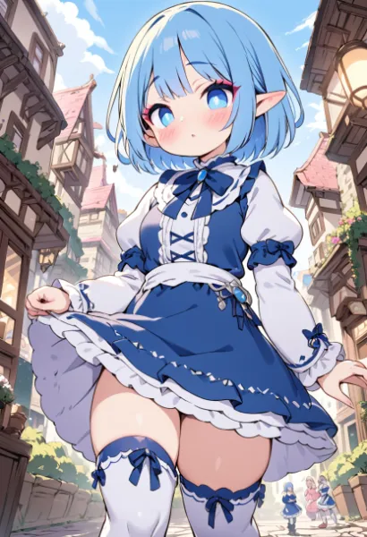 青髪エルフの風薫る街角