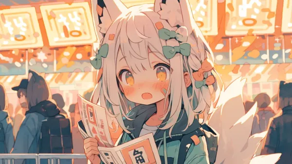 キツネ娘の祭り屋台驚き発見