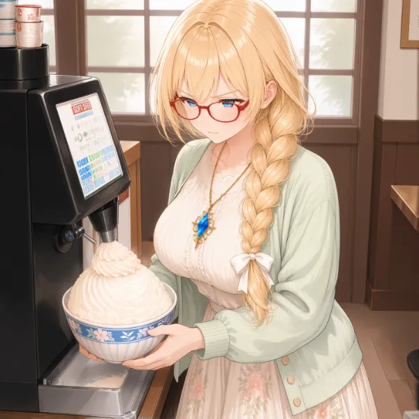 ソフトクリームマシンが壊れたのでやむなく丼にアイスを注ぐ灯璃ちゃん