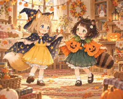 【コン子とポン子】 ハロウィンの準備