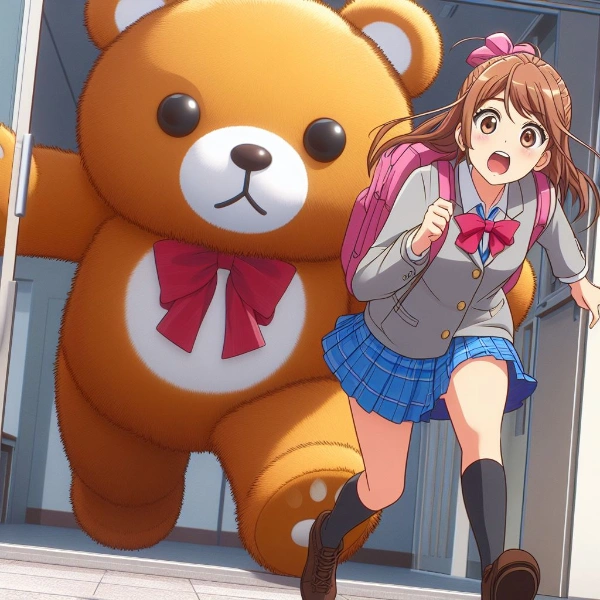 ぬいぐるみに追いかけられて必死に逃げる女の子