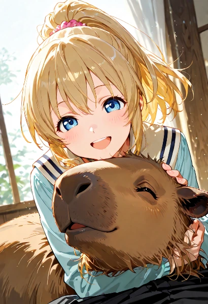 金髪少女とカピバラの優しい朝