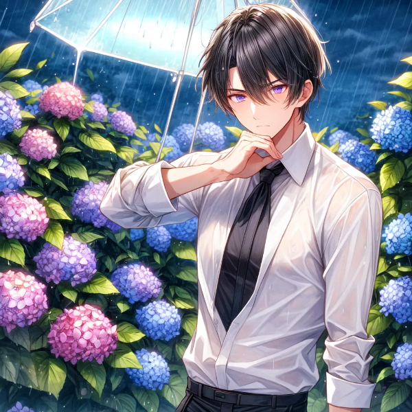 Ｙシャツを着た黒髪短髪男性と紫陽花＊(7枚)