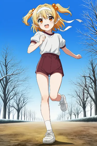 体操着でジョギングするエルフさん