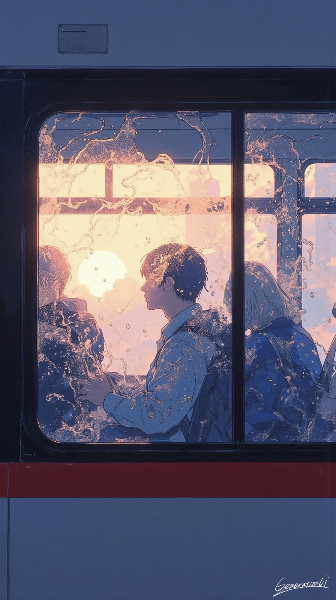 雨上がりの夕焼けバス／スマホ壁紙アーカイブ