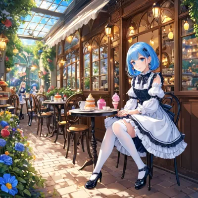 カフェと青髪さん