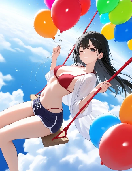 風船ブランコの夏少女