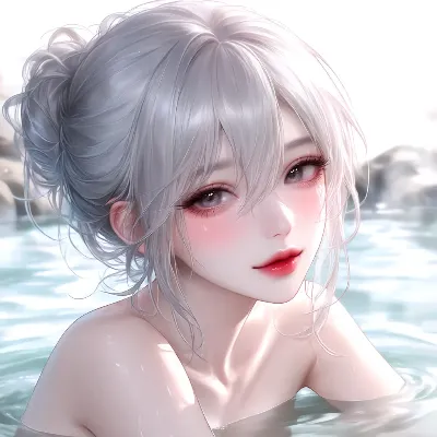 水辺に輝く銀髪の美少女