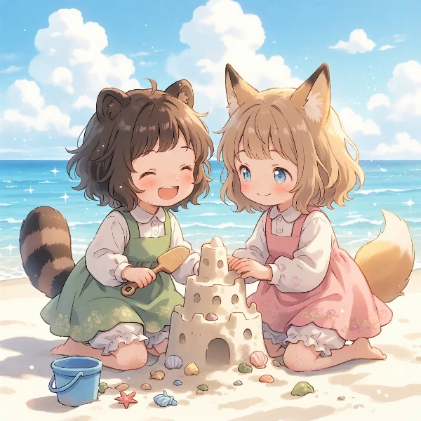 コン子とポン子・お城を作った