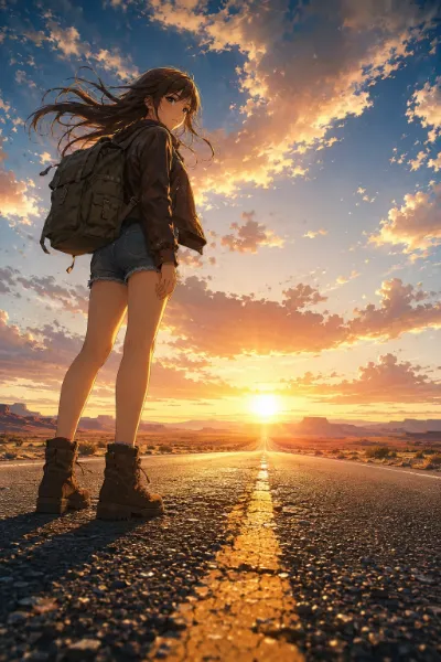 夕陽に照らされた、少女の旅立ち