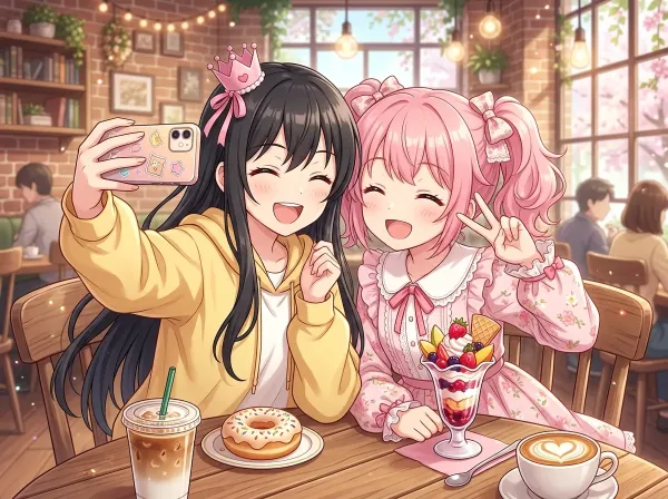 桜カフェの甘いセルフィータイム