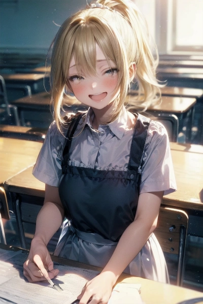 ポニーテールの女子高生　放課後の居残りにて