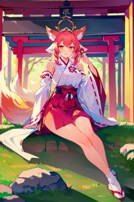神社と猫耳巫女