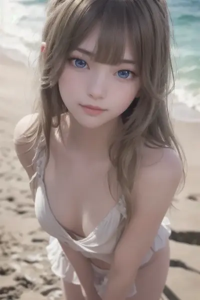 海辺で佇む金色の髪の少女