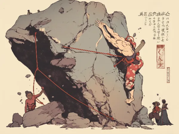 浮世唐人大巌登攀之図