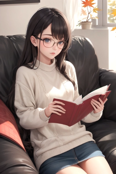 glasses reading sitting on the sofa