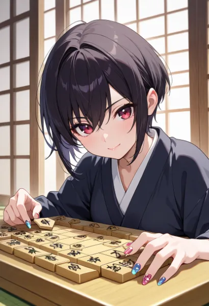 女流のこだわり(浴衣少女の静かな将棋)