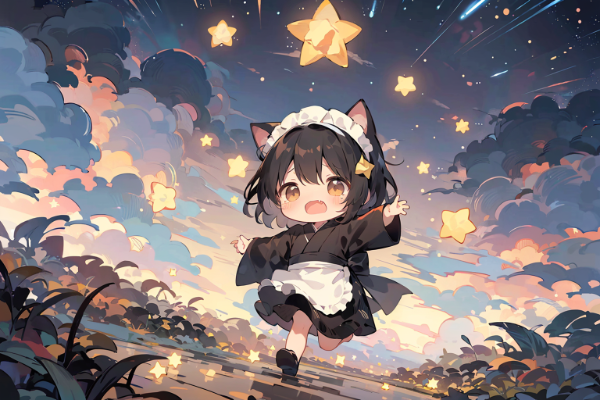 流れ星がこっち落ちてくるニャ～(TOT)